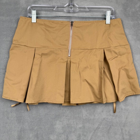 PRETTYLITTLETHING Camel Lace Up Pleated Micro Mini Skirt UK 12 US 8 - Picture 6 of 6